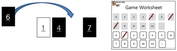 ②선 플레이어는 가운데 놓여 있는 타일 중 색깔에 관계 없이 하나의 타일을 선택 자신의 타일 3개와 함께
		순서에 맞게 놓고 자신의 Game Sheet에 숫자를 체크한다.